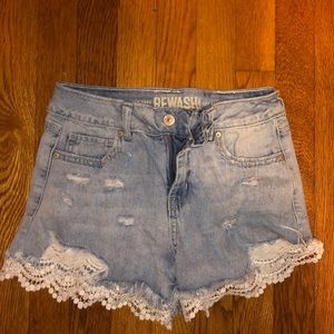 Lace detailed denim shorts